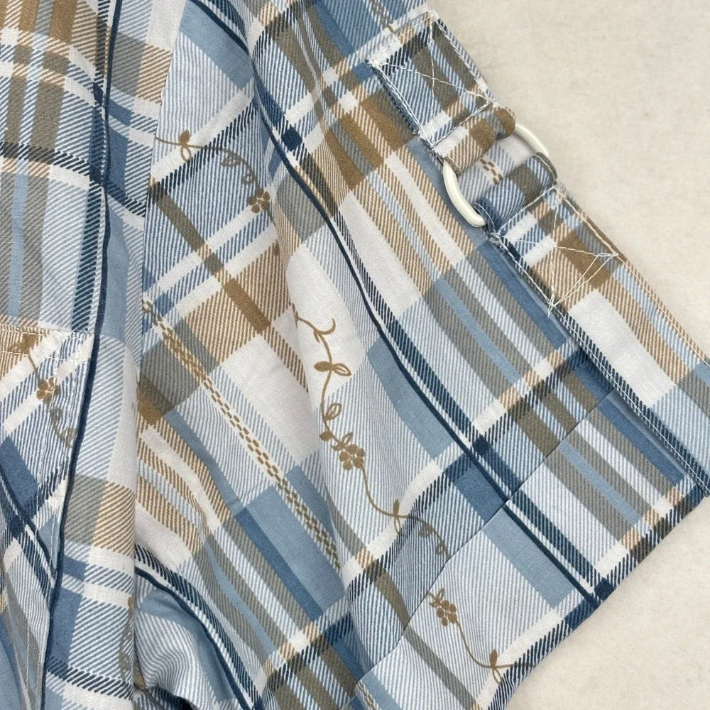 Adrian Delafield Shirt Womens L Plaid Floral Embroidered Button FrontCottagecore